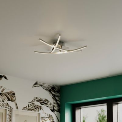 Plafonnier LED intégrée 2100lm 21W blanc chaud GoodHome Alani effet chromé L.57 x l.50 x H.9.5 x Ø57 cm