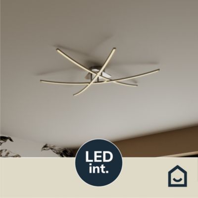 Plafonnier LED intégrée 3400lm 32W blanc chaud GoodHome Alani effet chromé L.90 x l.78 x H.11.5 x Ø90 cm