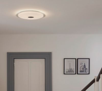 Plafonnier LED intégrée dimmable 2400lm 24W blanc chaud et blanc neutre GoodHome Angoon blanc H.4.9 x Ø40 cm