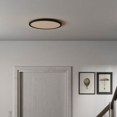 Plafonnier LED intégrée dimmable 3000lm 24W IP44 blanc froid, blanc neutre et blanc chaud GoodHome Flush noir mat h.2.5 x ø42 cm