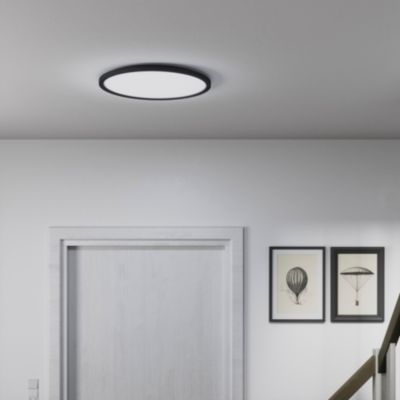 Plafonnier LED intégrée dimmable 3000lm 24W IP44 blanc froid, blanc neutre et blanc chaud GoodHome Flush noir mat h.2.5 x ø42 cm