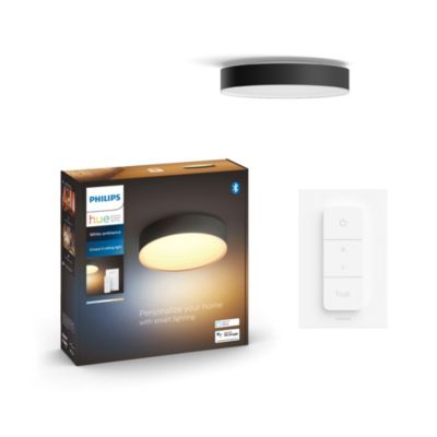 Plafonnier LED intégrée Enrave connecté intensité variable Philips Hue IP20 9,6W 950lm ⌀ 26,1 cm noir