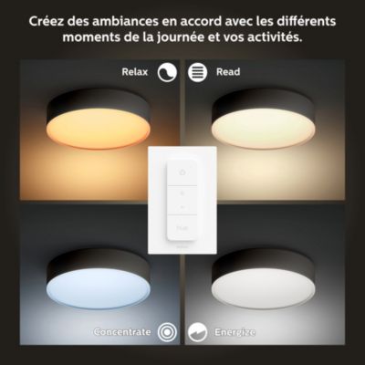 Plafonnier LED intégrée Enrave connecté intensité variable Philips Hue IP20 9,6W 950lm ⌀ 26,1 cm noir