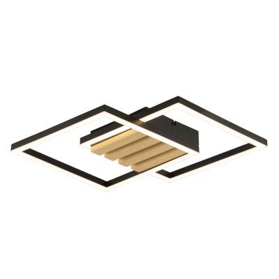 Plafonnier LED intégrée, noir et effet bois L. 37,5 x l. 37,5 cm Brilliant Kaleo