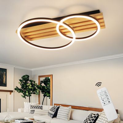 Plafonnier LED NETTLIFE en bois à intensité variable : 55 cm, lampe de chambre à coucher, 36 W, design avec télécommande,