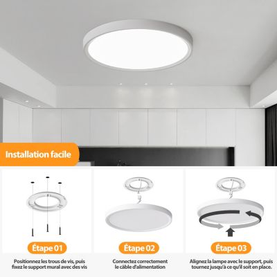Plafonnier LED Rond 18W Extra-Plat CCT 23 cm, Lampe Superslim Sceneswitch 3 ambiances - Blanc