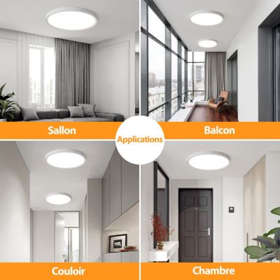 Plafonnier LED Rond 18W Extra-Plat CCT 23 cm, Lampe Superslim Sceneswitch 3 ambiances - Blanc