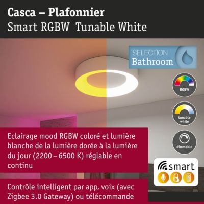 Plafonnier LED Smart Home Zigbee 3.0 Casca IP44 RGBW+ 1750lm 230V 20W gradable Blanc dépoli