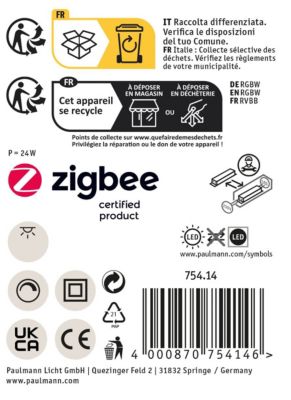 Plafonnier LED Smart Home Zigbee 3.0 Casca IP44 RGBW+ 1750lm 230V 20W gradable Blanc dépoli