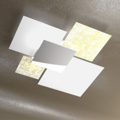 Plafonnier Moderne 1088/90-Fo Verre Blanc Et Feuille D'Or 4Xe27