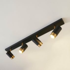 Plafonnier moderne 4 projecteurs orientables noirs et dorés - Pozzo