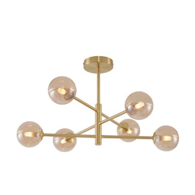 Plafonnier moderne en laiton avec verre ambré 6 lumières - Ryan