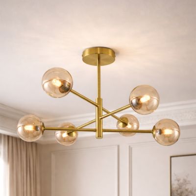Plafonnier moderne en laiton avec verre ambré 6 lumières - Ryan