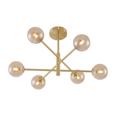 Plafonnier moderne en laiton avec verre ambré 6 lumières - Ryan