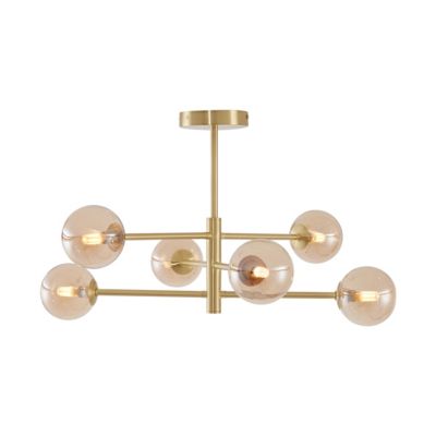 Plafonnier moderne en laiton avec verre ambré 6 lumières - Ryan
