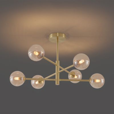 Plafonnier moderne en laiton avec verre ambré 6 lumières - Ryan
