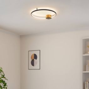 Plafonnier noir et laiton cercle LED dimmable 60 cm - Alisa