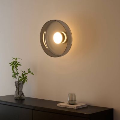 Plafonnier ou applique dôme en verre fumé et métal noir - Riccardo
