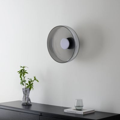 Plafonnier ou applique dôme en verre fumé et métal noir - Riccardo