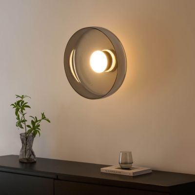 Plafonnier ou applique dôme en verre fumé et métal noir - Riccardo