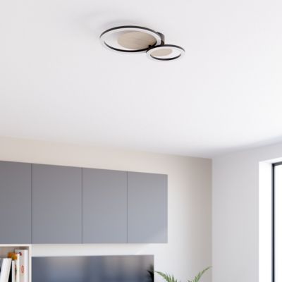 Plafonnier rond LED 2 lampes effet bois et métal noir L.30 x l.45 x H.7cm 12W 1500lm GoodHome Helicona