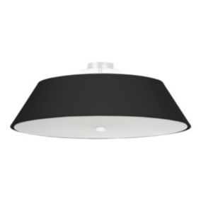 Plafonnier rouleau en tissu et verre et métal noir 60 x 25 cm
