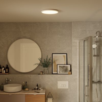 Plafonnier salle de bain blanc LED integrée Solidaster blanc chaud, neutre Ø.29,4cm IP44 1600lm 14.5W GoodHome
