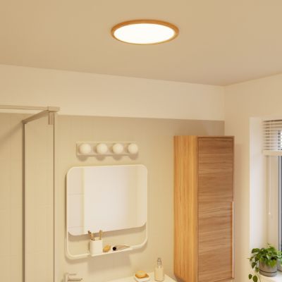 Plafonnier salle de bain effet bois LED integrée Solidaster blanc chaud, neutre Ø.29,4cm IP44 1600lm 14.5W GoodHome