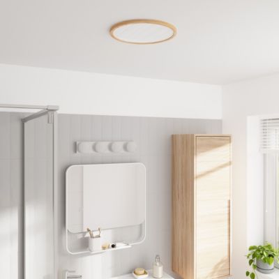 Plafonnier salle de bain effet bois LED integrée Solidaster blanc chaud, neutre Ø.29,4cm IP44 1600lm 14.5W GoodHome