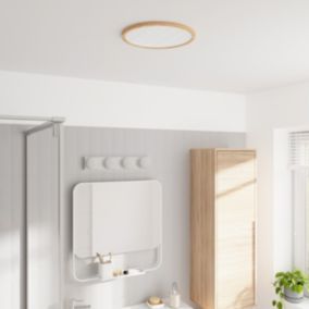 Plafonnier salle de bain effet bois LED integrée Solidaster blanc chaud, neutre Ø.29,4cm IP44 1600lm 14.5W GoodHome