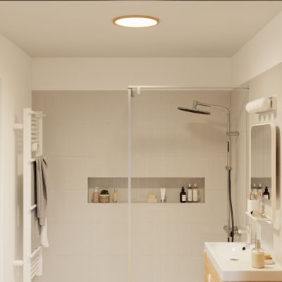 Plafonnier salle de bain effet bois LED integrée Solidaster blanc chaud, neutre Ø.29,4cm IP44 1600lm 14.5W GoodHome