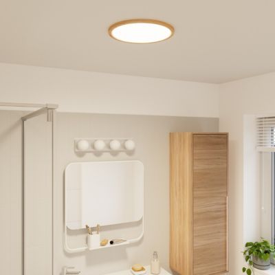 Plafonnier salle de bain effet bois LED integrée Solidaster blanc chaud, neutre Ø.29,4cm IP44 1600lm 14.5W GoodHome