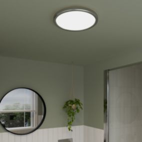 Plafonnier salle de bain gris chromé LED integrée Solidaster blanc chaud, neutre Ø.30cm IP44 1600lm 14.5W GoodHome
