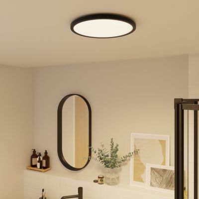 Plafonnier salle de bain noir LED integrée Solidaster blanc chaud, neutre Ø.29,4cm IP44 1600lm 14.5W GoodHome