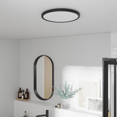 Plafonnier salle de bain noir LED integrée Solidaster blanc chaud, neutre Ø.29,4cm IP44 1600lm 14.5W GoodHome