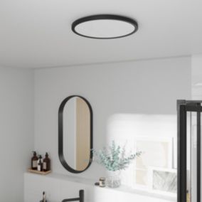 Plafonnier salle de bain noir LED integrée Solidaster blanc chaud, neutre Ø.29,4cm IP44 1600lm 14.5W GoodHome