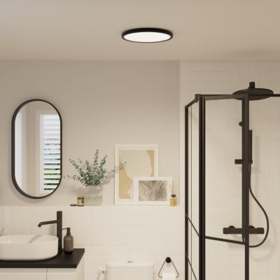 Plafonnier salle de bain noir LED integrée Solidaster blanc chaud, neutre Ø.29,4cm IP44 1600lm 14.5W GoodHome
