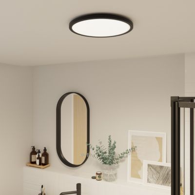 Plafonnier salle de bain noir LED integrée Solidaster blanc chaud, neutre Ø.29,4cm IP44 1600lm 14.5W GoodHome