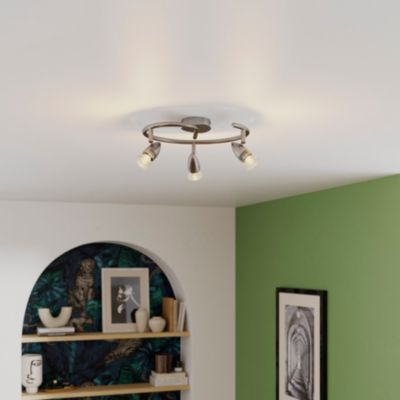 Plafonnier spot 3 lumières GU10 7W GoodHome Aspis nickel satiné H.16 x Ø32 cm