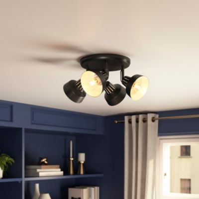 Plafonnier spot 4 lumières E14 10W GoodHome Yarra noir mat H.22.4 cm