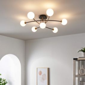 Plafonnier tendance métal noir et verre blanc - Estrela