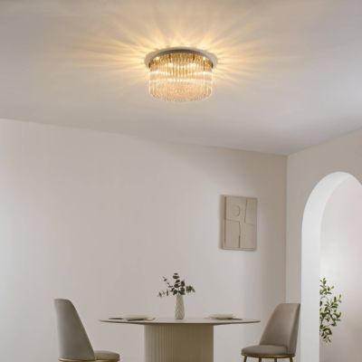 Plafonnier ultra chic doré en verre multi pampille transparentes - Sandrilla