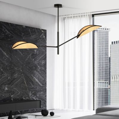 Plafonnier VENE 2 BLACK/RATTAN, Emibig Lighting, Fabriqué en EU