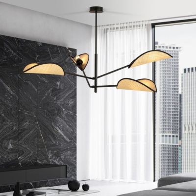 Plafonnier VENE 4 BLACK/RATTAN, Emibig Lighting, Fabriqué en EU