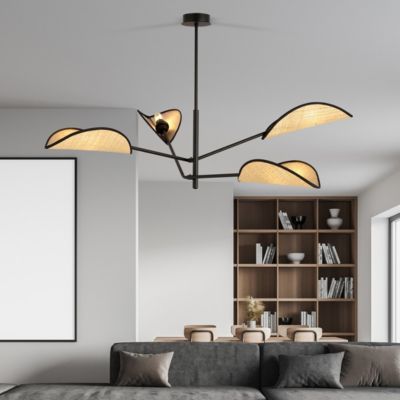 Plafonnier VENE 4 BLACK/RATTAN, Emibig Lighting, Fabriqué en EU