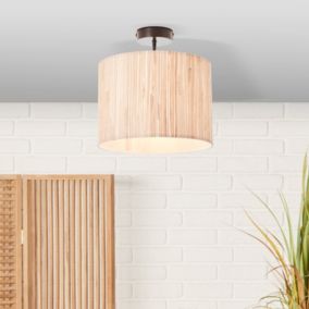 Plafonnier Wimea métal noir et naturel Ø30 x H.32 cm 52W IP20 Brilliant