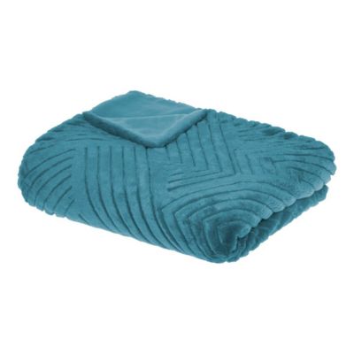 Plaid "3D Geo" fausse fourrure - bleu canard 180x230 cm - Atmosphera
