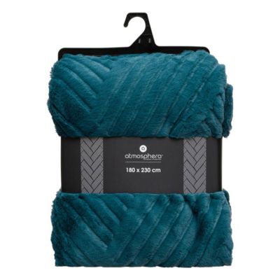 Plaid "3D Geo" fausse fourrure - bleu canard 180x230 cm - Atmosphera