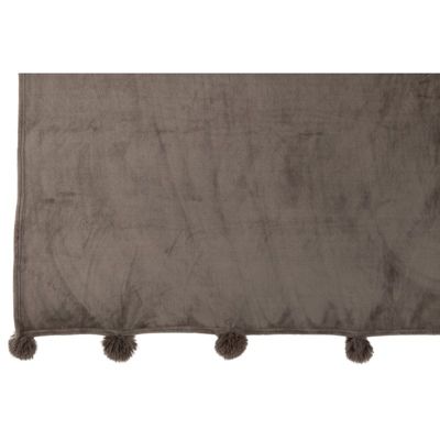 Plaid avec pompons en polyester taupe foncé 176x128cm