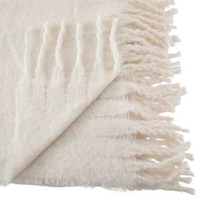 Plaid Blanc Ivoire tissage fini texturé aspect mohair 180 x 130 cm